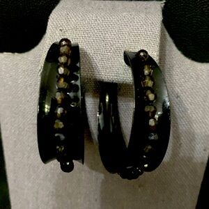 Black Metal Hoop pierced Earrings with attached beads
